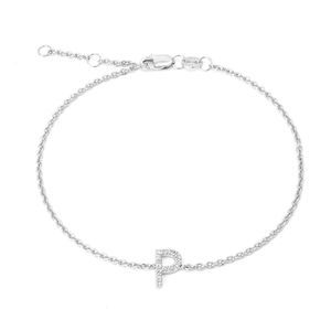 Silver Diamond "P" Initial Bracelet 7+1"
